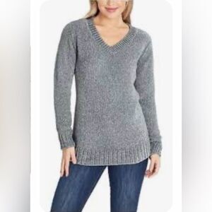 Orvis Women’s Chenille Ribbed V‑Neck Sweater Size Small Gray Marled Cozy Knit